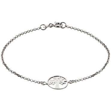 Bracelet en argent 925 °/°° ajustable sur chaine avec médaille de l'arbre de vie stylisée Ø 1.2 cm (1,58 g). Livré en boite.